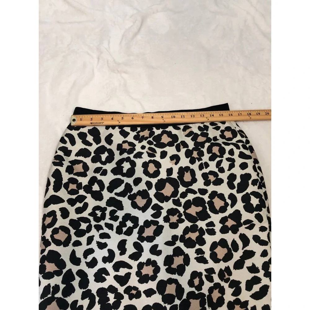 Ann Taylor Pencil Skirt Women 10 Ivory Black Tan Leopard Print Elastic Waist